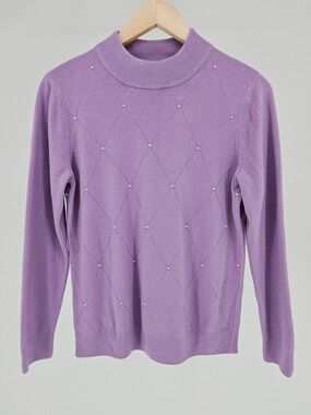 Allison Daley Petite Lavender Mock Neck Sweater PM Pearl Knit Pullover